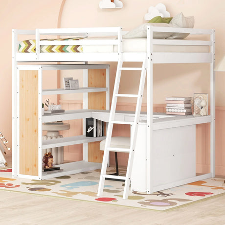 Loft Bed With Ladder, Shelves, And Desk - Furniture Home Direct