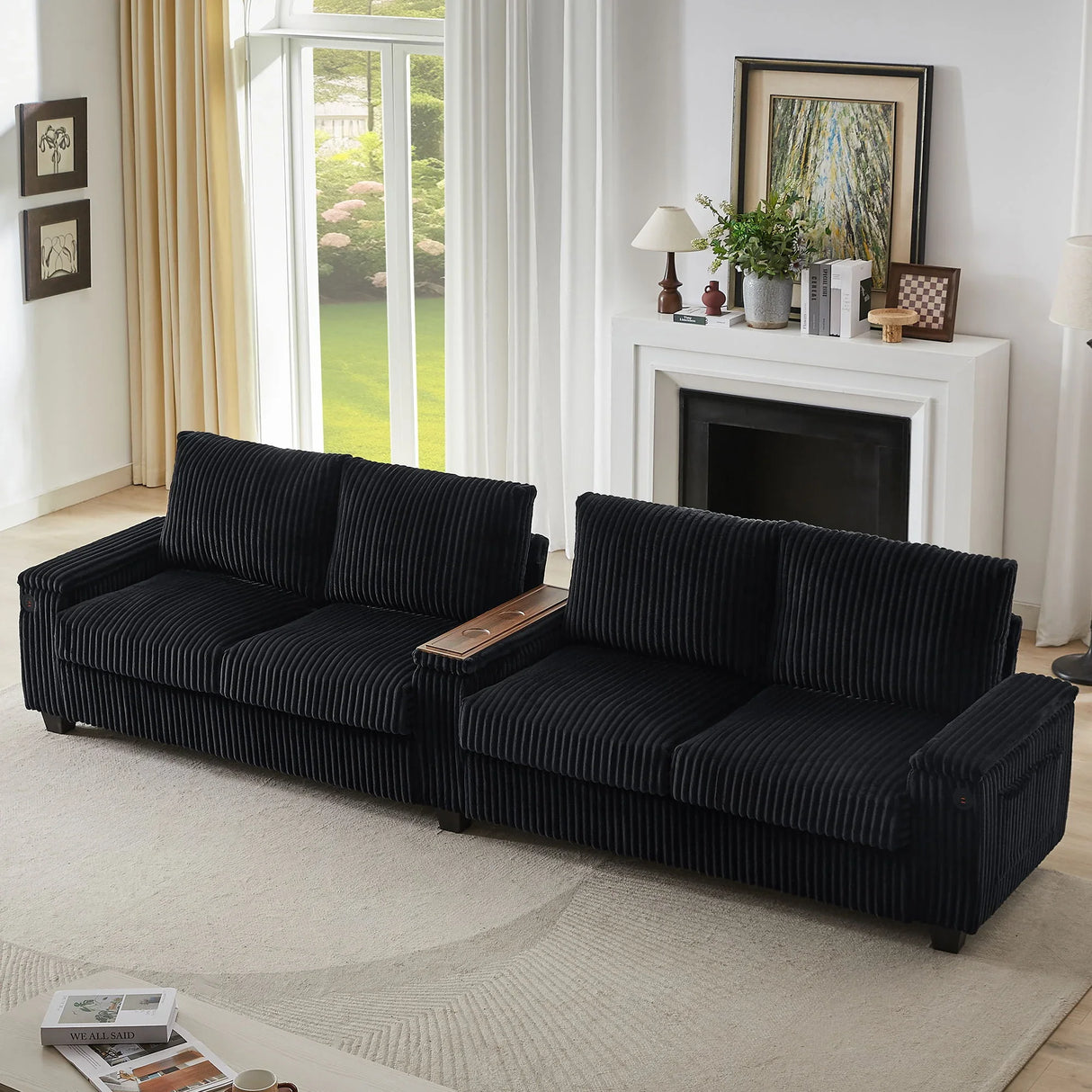 Modern 4 Seater Corduroy Sofa Couch With USB Ports And Hidden Storage - Furniture Home Direct