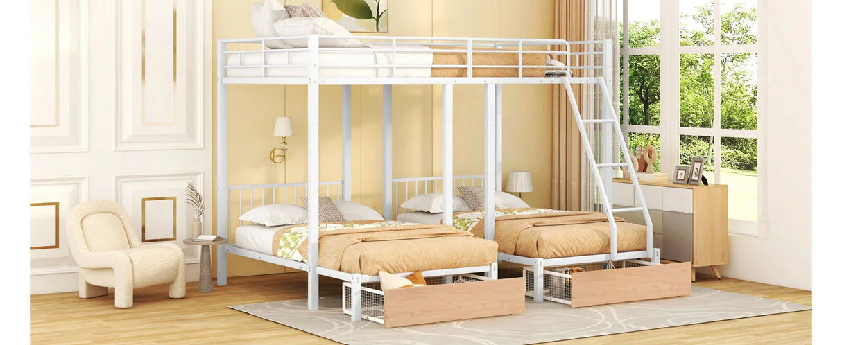 Triple Bunk Bed With Drawers And Guardrails - Furniture Home Direct