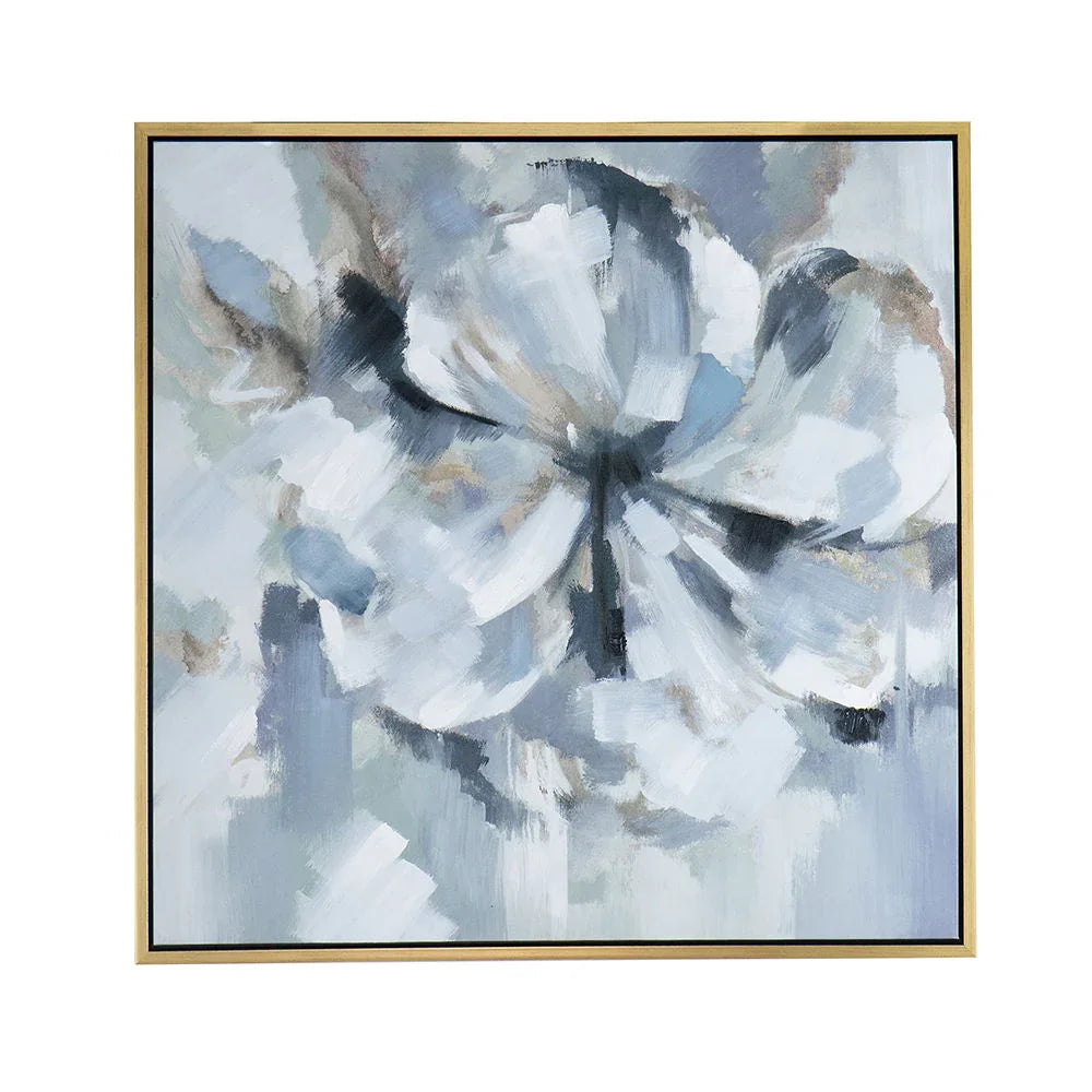 Large Modern Flower Oil Painting, SquareFrame Wall Art - Blue / Gray - Furniture Home Direct