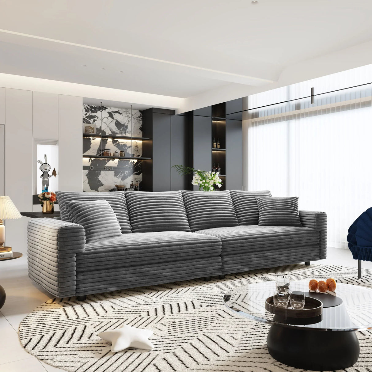 Plush Corduroy 4 Seat Sofa, Modern Comfy Upholstered Sofa Cloud Couch, Deep Seat Couches With Soft Pillows - Furniture Home Direct