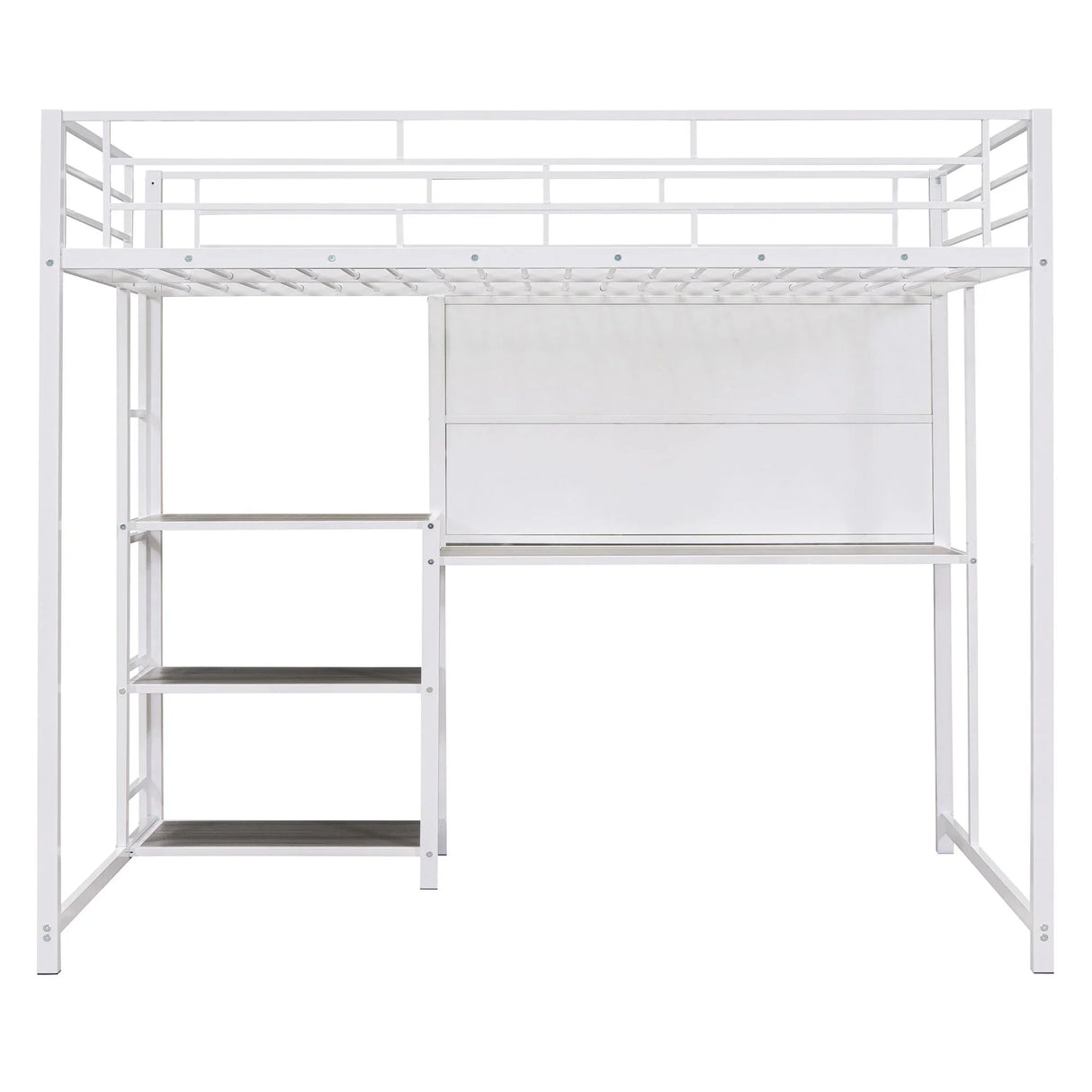 Metal Loft Bed With Desk, 3 Shelves And Ladder - Furniture Home Direct