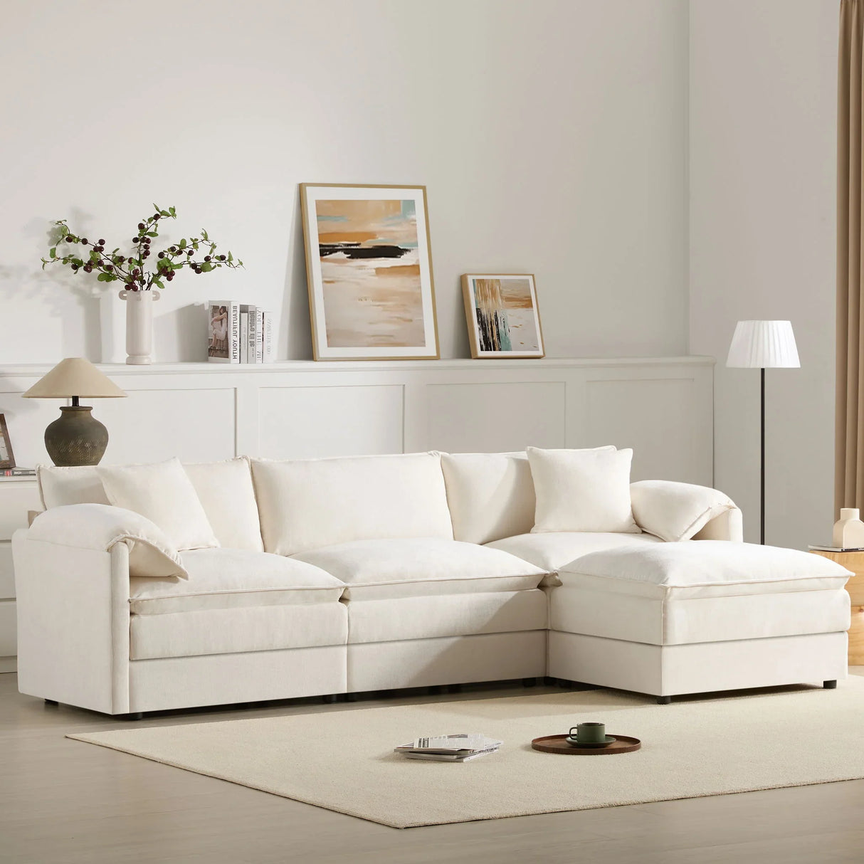 Modular Sectional With Deep And Wide Seat, Cloud Couch Set With Double Cushions Sofa With Movable Ottoman - Furniture Home Direct