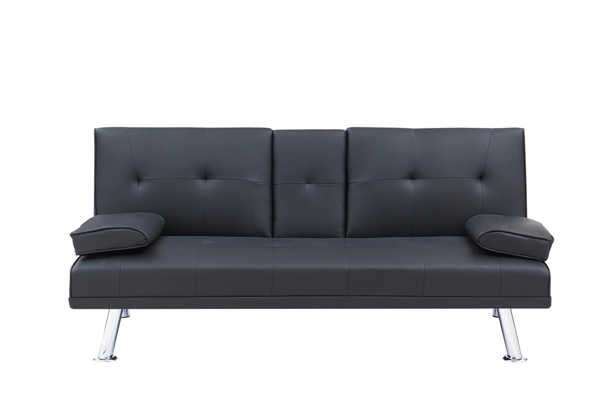 Black Leather Multifunctional Double Folding Sofa Bed for Office with Coffee Table - Furniture Home Direct