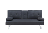 Black Leather Multifunctional Double Folding Sofa Bed for Office with Coffee Table - Furniture Home Direct