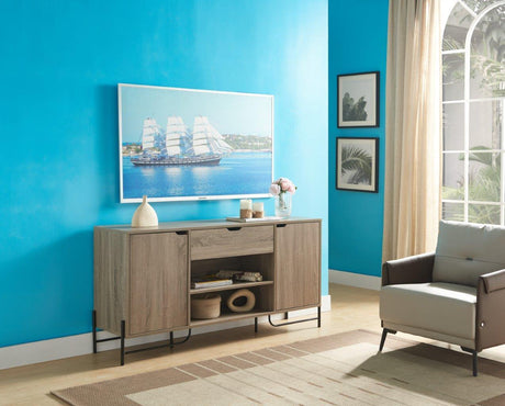 Buffet With Metal Legs With Two Door, One Drawer And Six Shelves - Furniture Home Direct