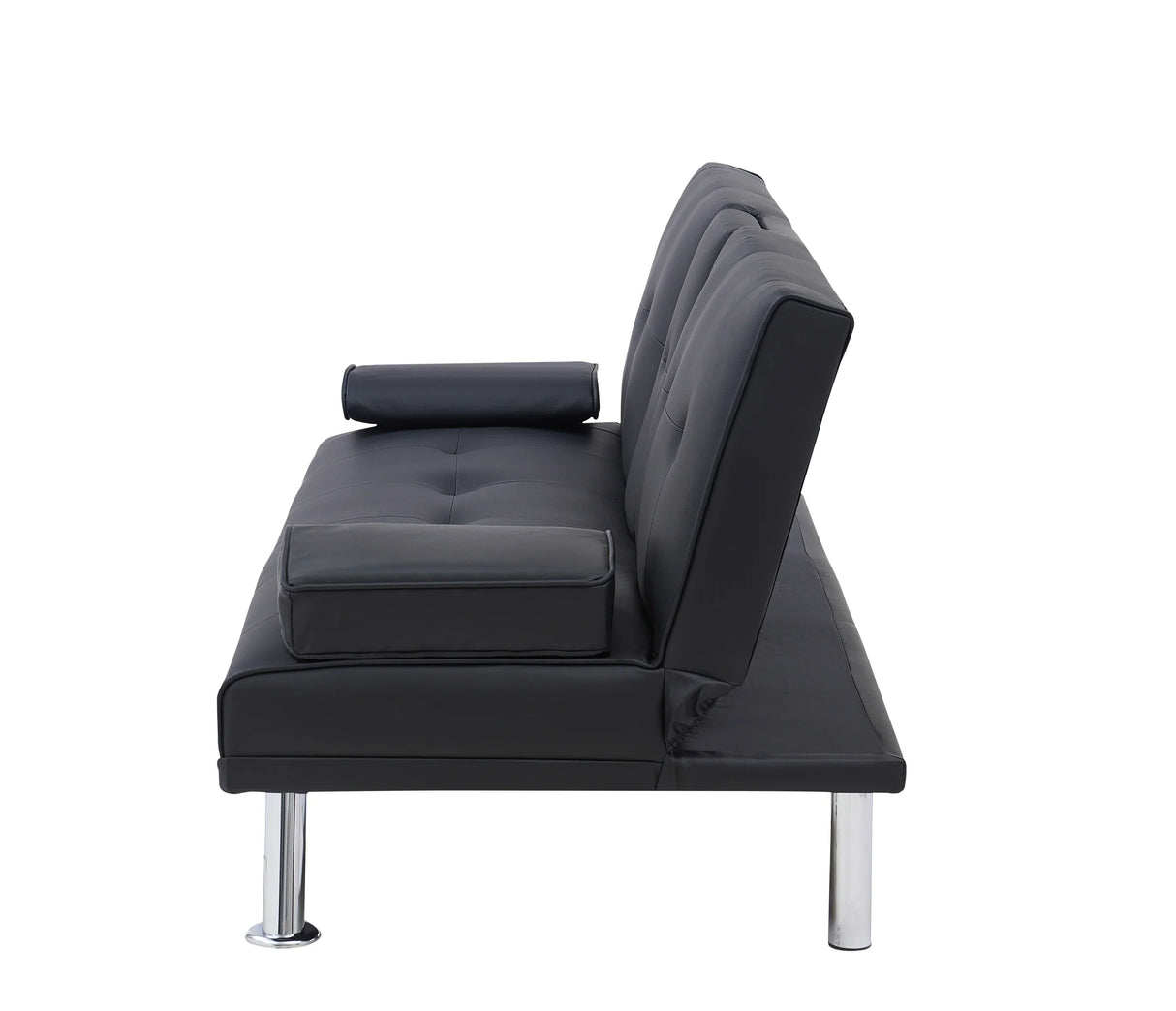 Black Leather Multifunctional Double Folding Sofa Bed for Office with Coffee Table - Furniture Home Direct