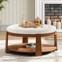 Round Ottoman Coffee Table with Upholstered Top Ivory White - Furniture Home Direct