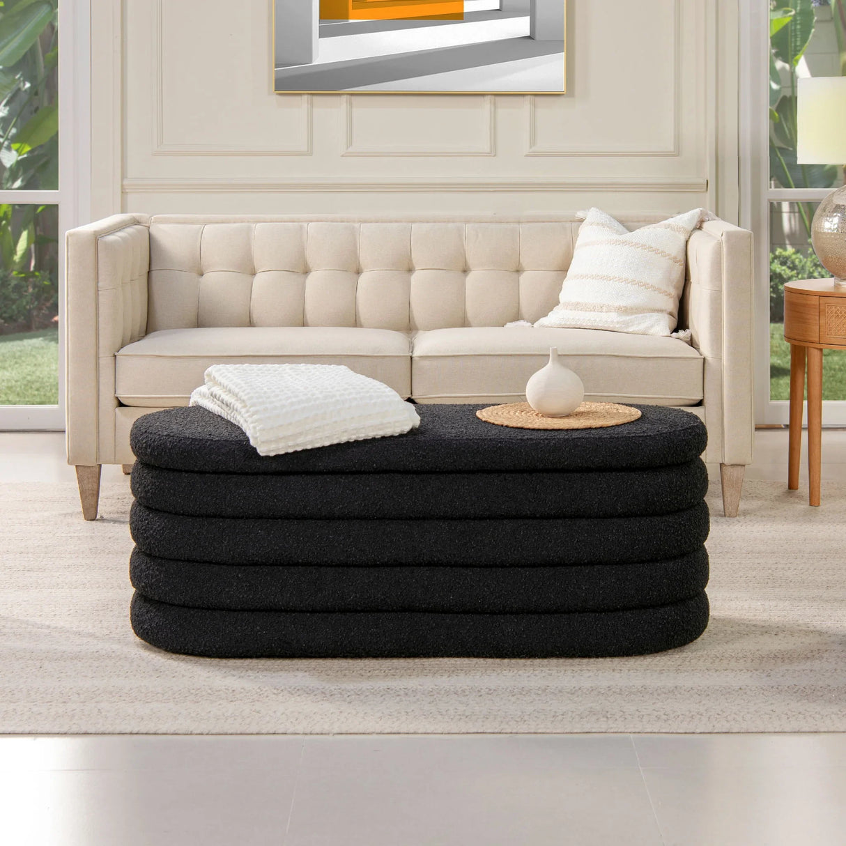 Fuji - Upholstered Oval Storage Bench - Furniture Home Direct