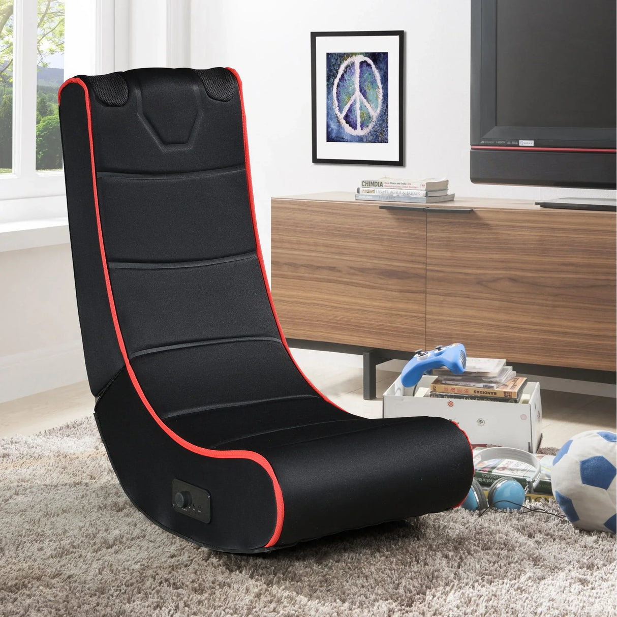 Foldable Gaming Chair With Onboard Speakers, Bluetooth Connection - Black / Red - Furniture Home Direct