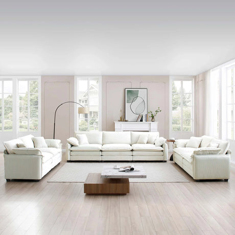 3 Piece Living Room Set - Beige Corduroy - Furniture Home Direct