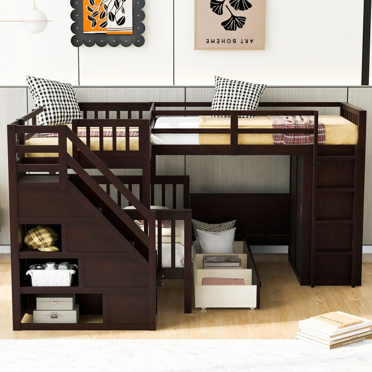 L Shaped Bunk Bed With 3 Drawers, Portable Desk And Wardrobe - Furniture Home Direct