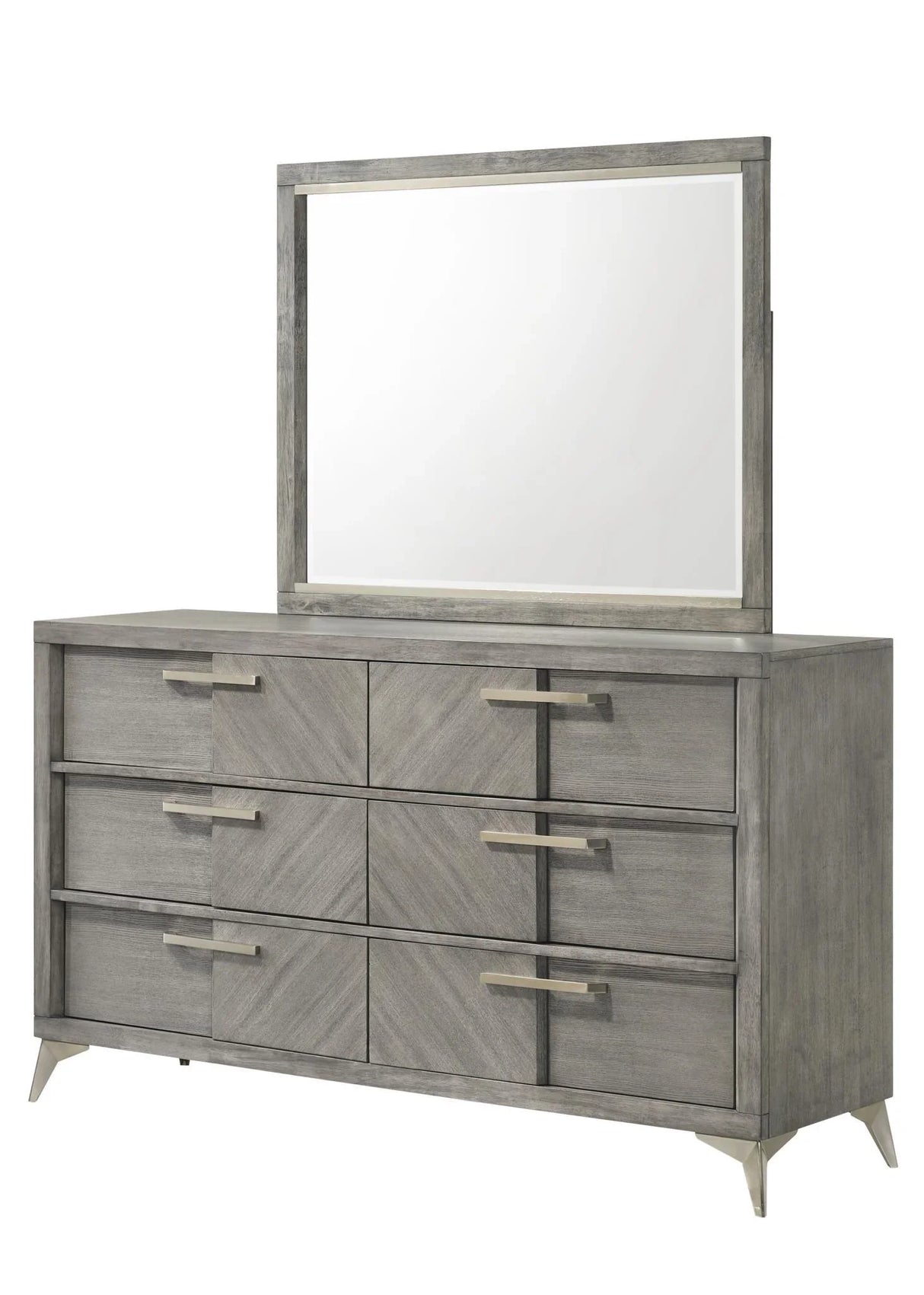 6 Drawer Dresser Book Matched Veneers - Gray - Furniture Home Direct