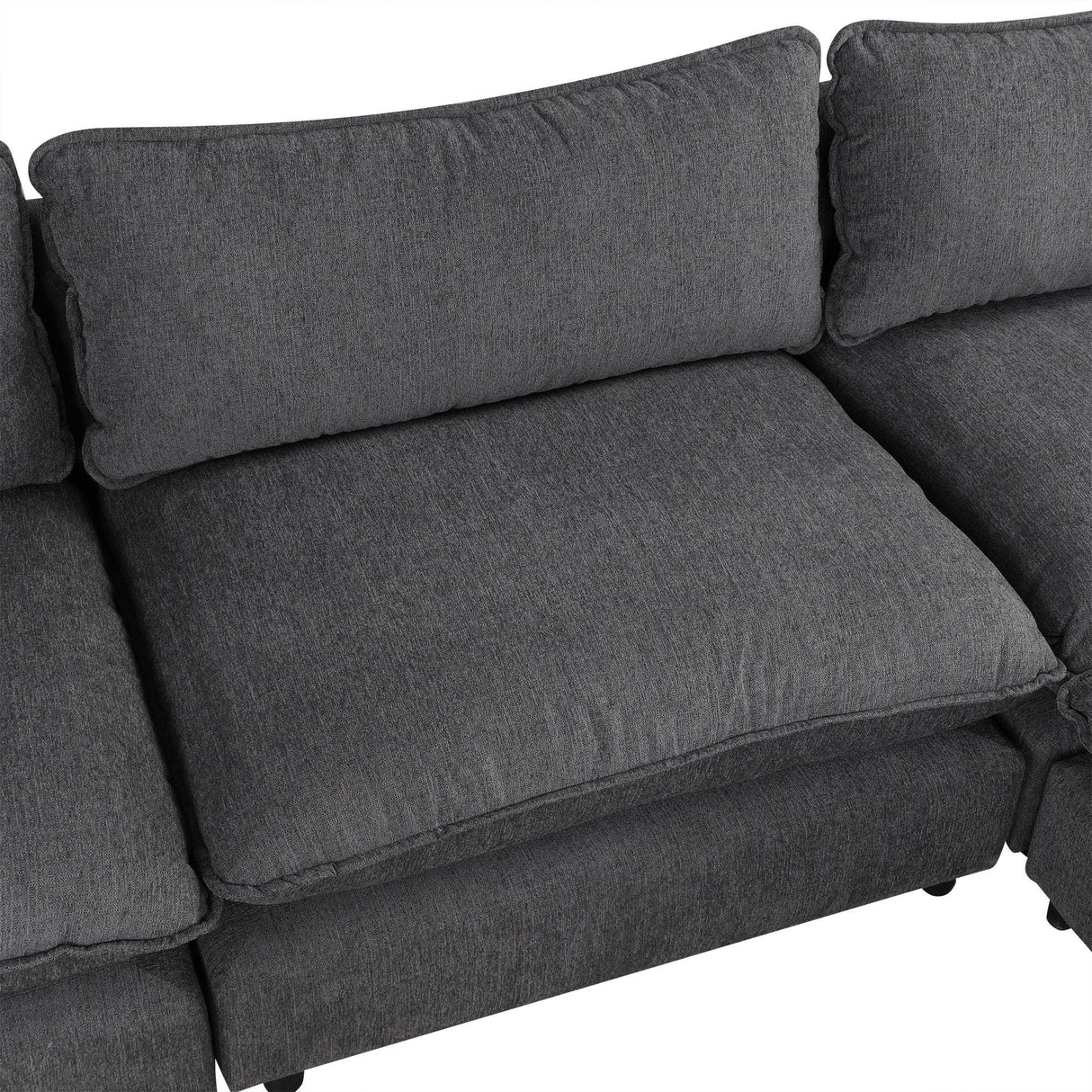 Chenille Cloud Sectional with Ottoman, Charging Ports and Three Back Pillows - Grey - Furniture Home Direct