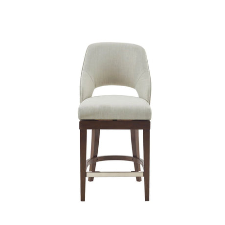 Counter Stool With Swivel Seat, Upholstery And Solid Wood Legs - Cream - Furniture Home Direct