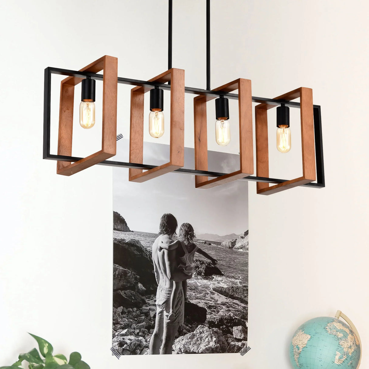4 Light Kitchen Island Lights Pendant Light Farmhouse Dining Room Light Fixture, Rectangular Chandelier, 36" Hanging Lighting For Living Room, Conference Room, Home Office - Matte Black - Furniture Home Direct