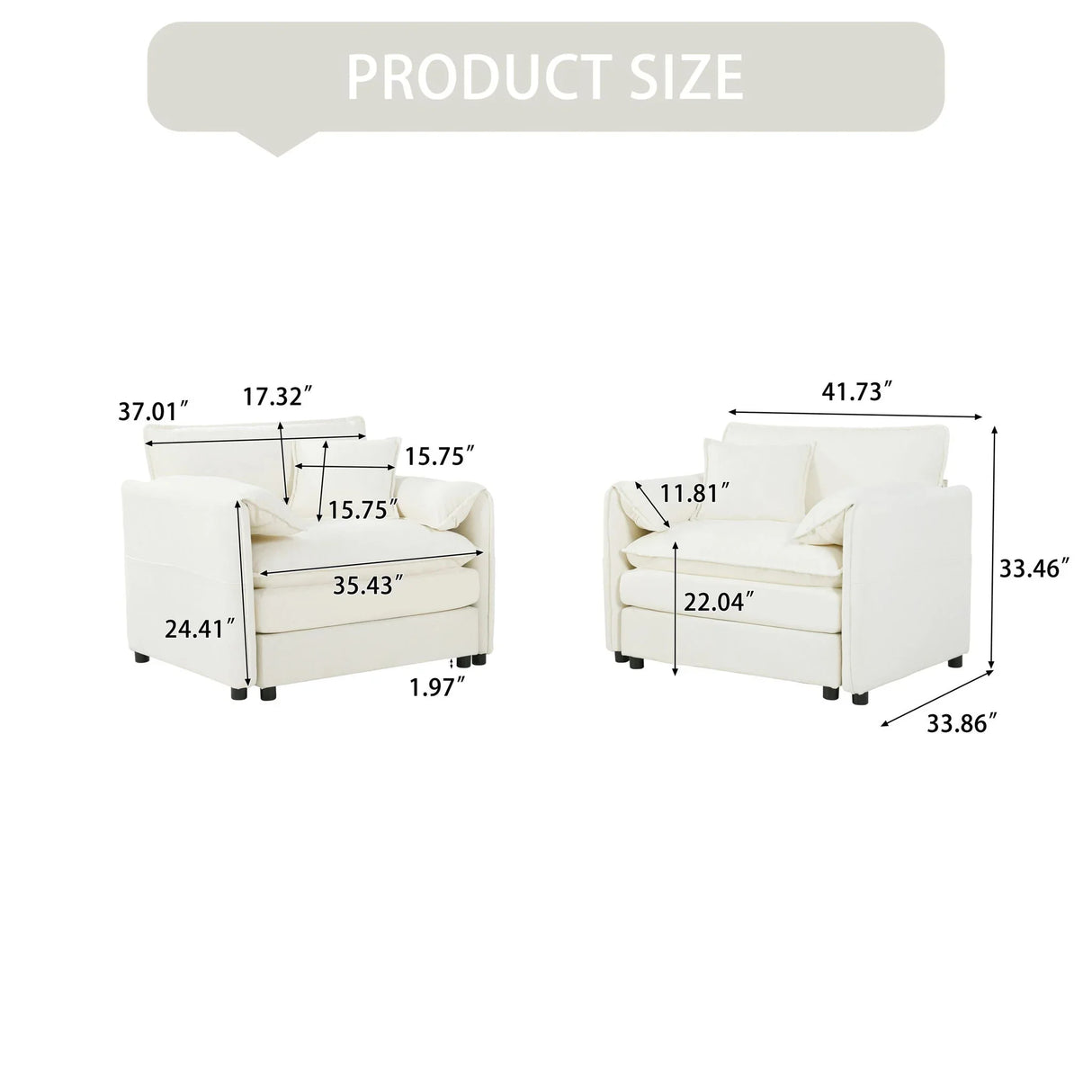 Modern Chenille Oversized Accent Chair, Comfy Single Sofa With Large Seat (Set of 2) - Furniture Home Direct