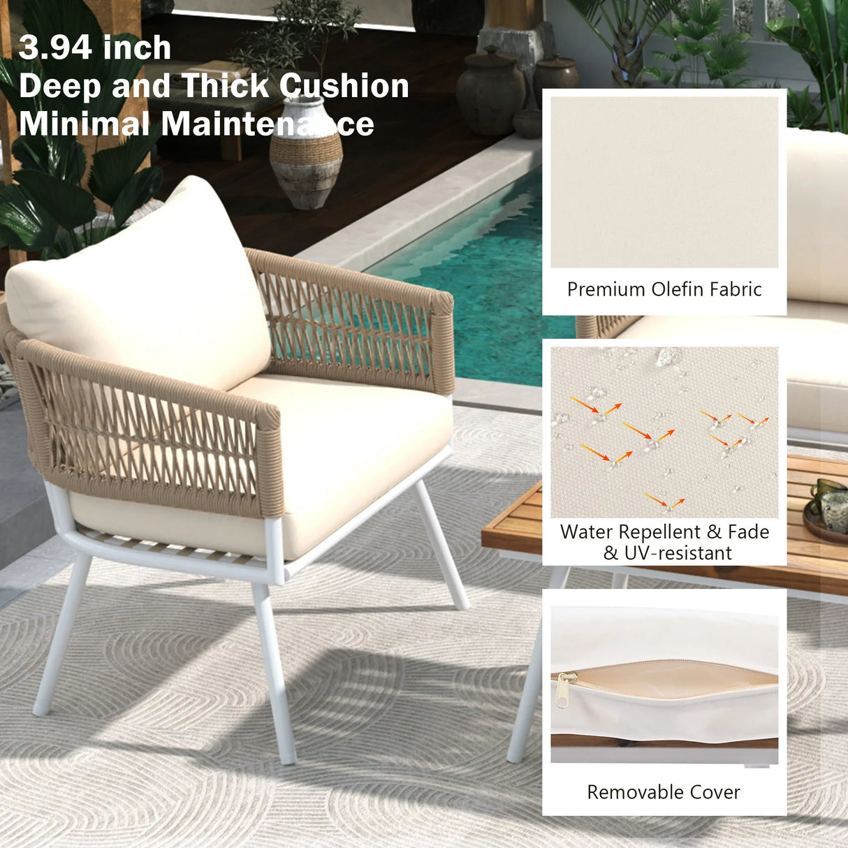 4-Piece Boho Patio Set - Beige - Furniture Home Direct
