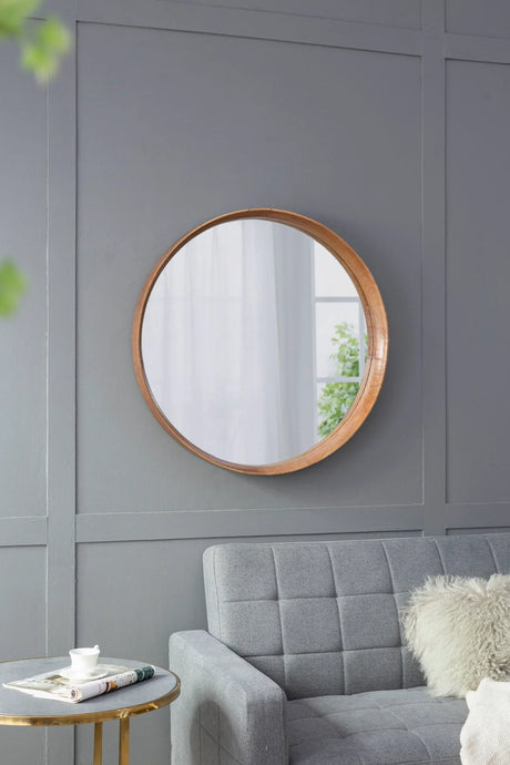 Round Wood Mirror, Wall Mounted Mirror Home Decor For Bathroom Living Room - Furniture Home Direct