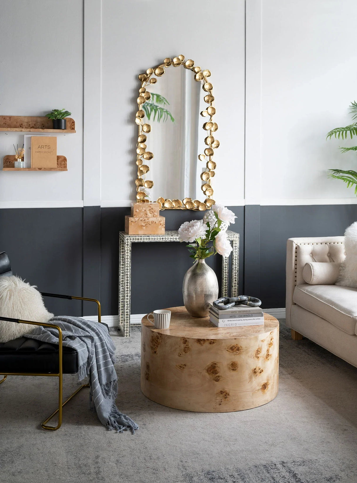 Full Length Arched Wall Mirror With en Leaf Accents Decorative Mirror For Living Room Bedroom - Gold - Furniture Home Direct