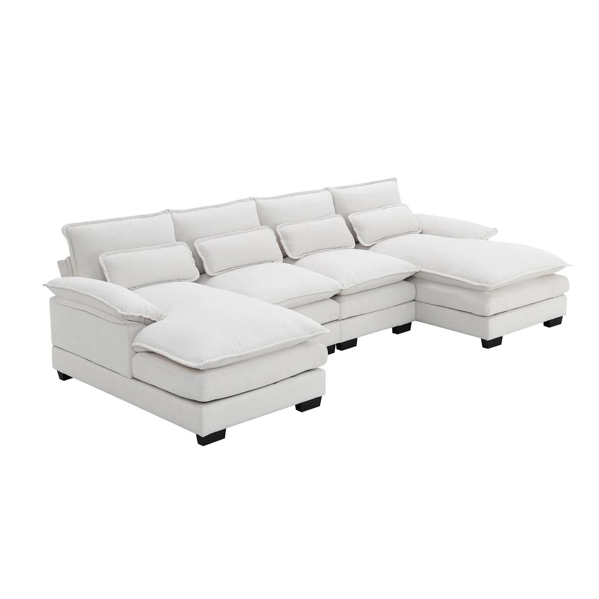 Sectional Sofa Modern U Shaped Chenille Seats 6 White - Furniture Home Direct