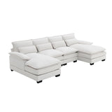 Sectional Sofa Modern U Shaped Chenille Seats 6 White - Furniture Home Direct