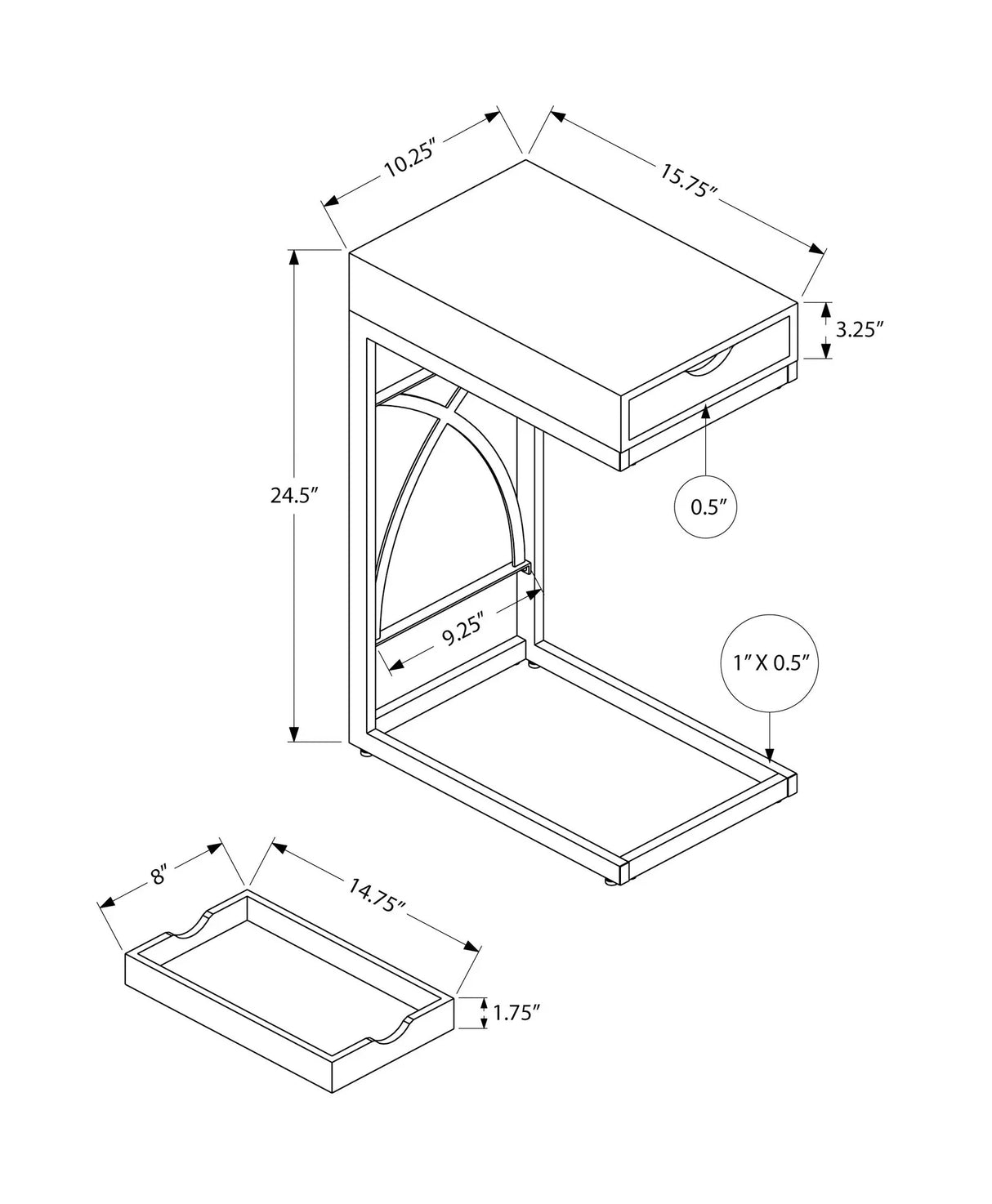 Accent Table, C - Shaped Glossy Contemporary & Modern - White - Furniture Home Direct