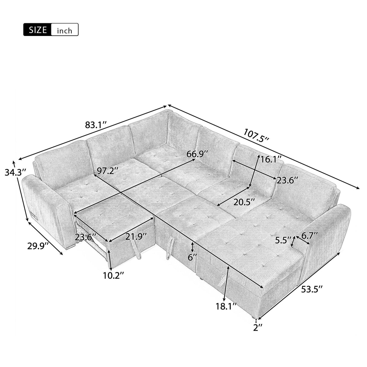 U-Shaped Sofa Sectional Sofa Pull-Out Sofa Bed With A Storage Chaise Lounge, Charging Devices For Living Room - Furniture Home Direct