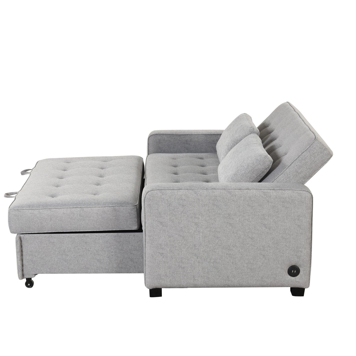 66.5" Upholstered Loveseat With Pull Out Bed, Two Throw Pillows, Dual USB Charging Port and Adjustable Backrest - Light Gray - Furniture Home Direct