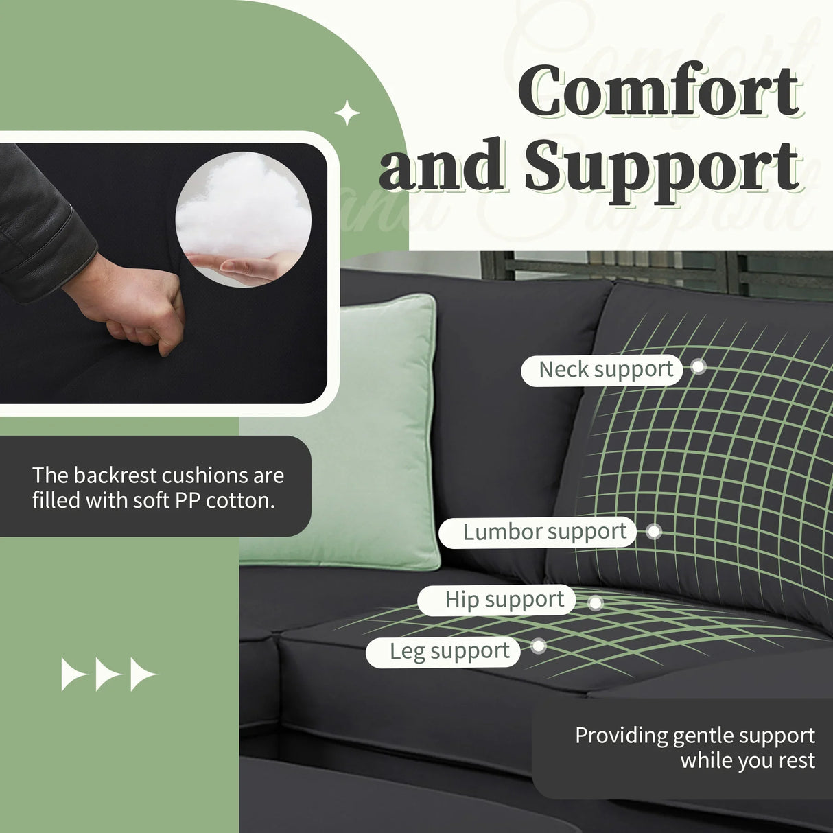 L Shaped Sectional Sofa with Ottoman and Cushions Black - Furniture Home Direct