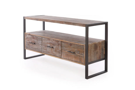 Reclaimed Wood Media TV Console Table With 3 Drarwer, Open Shelf - Antique Gray - Furniture Home Direct