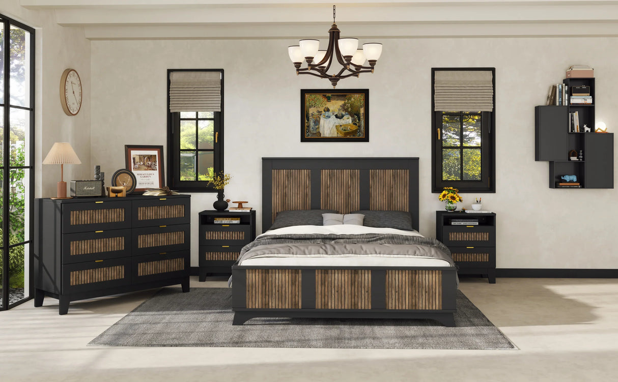 Queen Bed Set With Dresser And Two Nightstands Black - Furniture Home Direct