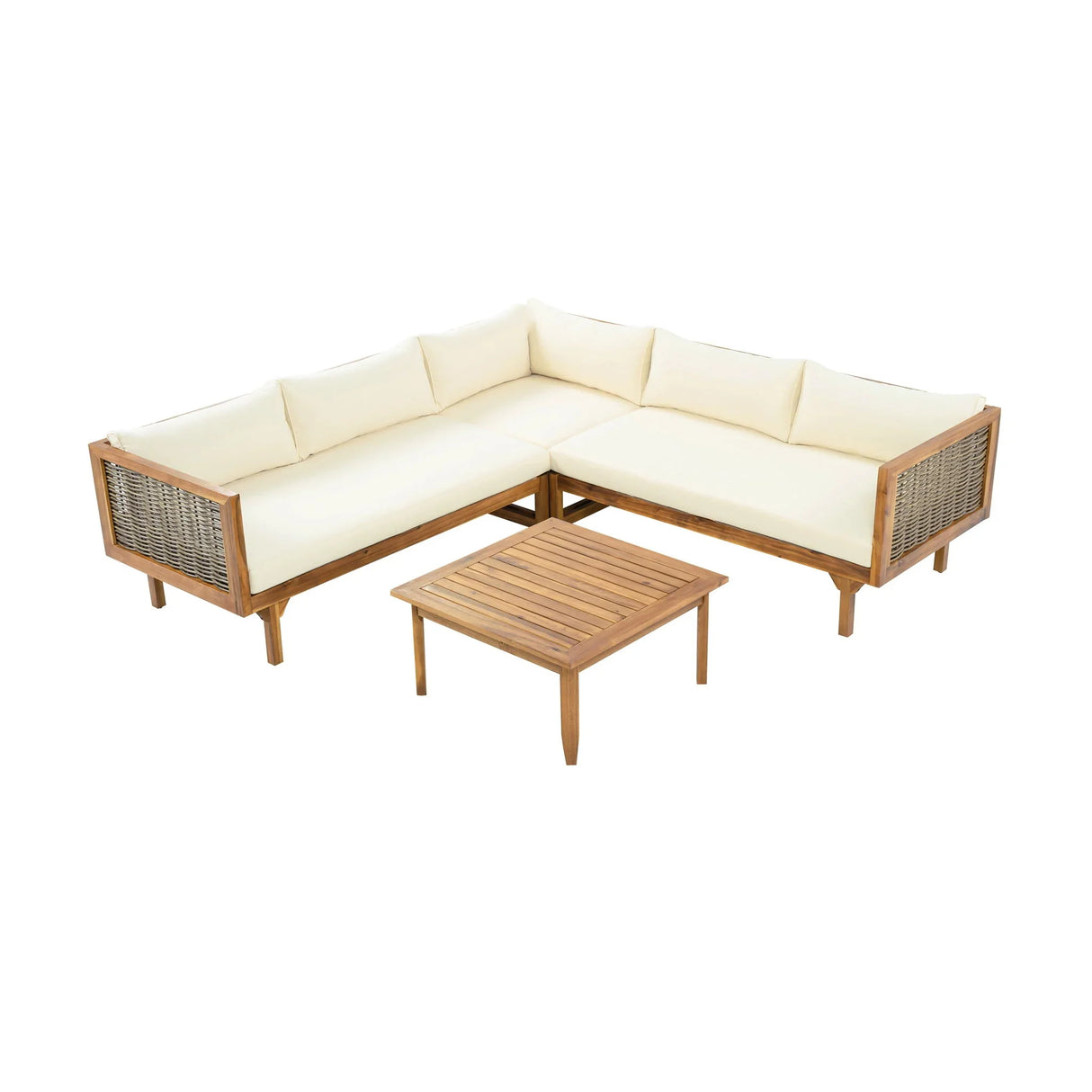 Premium Outdoor Sofa Set With Waterproof Cushions and Coffee Table - Brown Mix / Beige