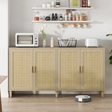 Rattan Buffet Cabinet With Storage, 4 Door Sideboard, Adjustable Shelves - Natural - Furniture Home Direct