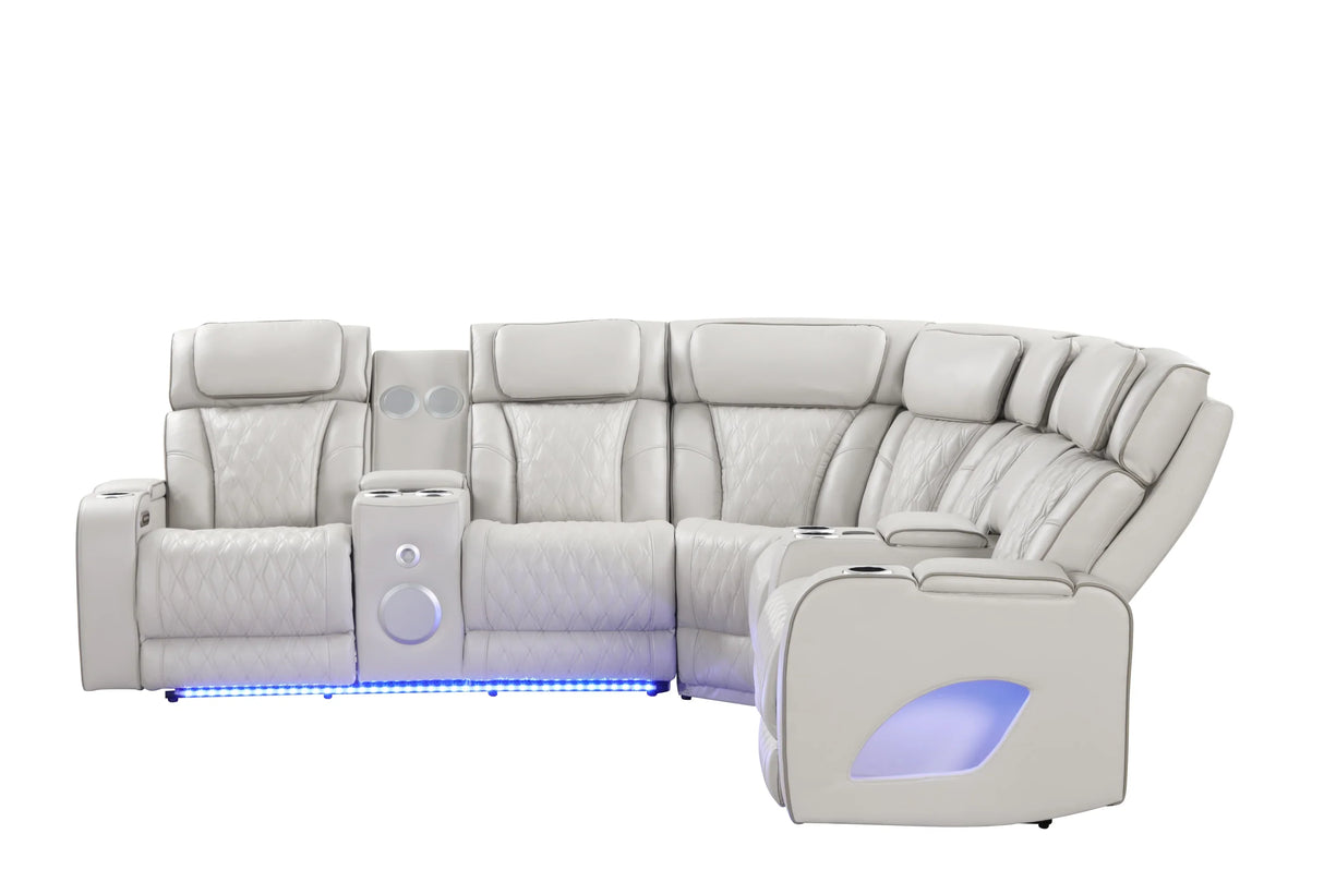 Fortuner Modern Power Reclining Sectional with Bluetooth and LED - Beige - Furniture Home Direct