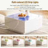 Square High Glossy Coffee Table With 16 Color Led Strip Lights, Modern Center Table With 5Mm Frosted Tempered Glass Top For Living Room - Furniture Home Direct