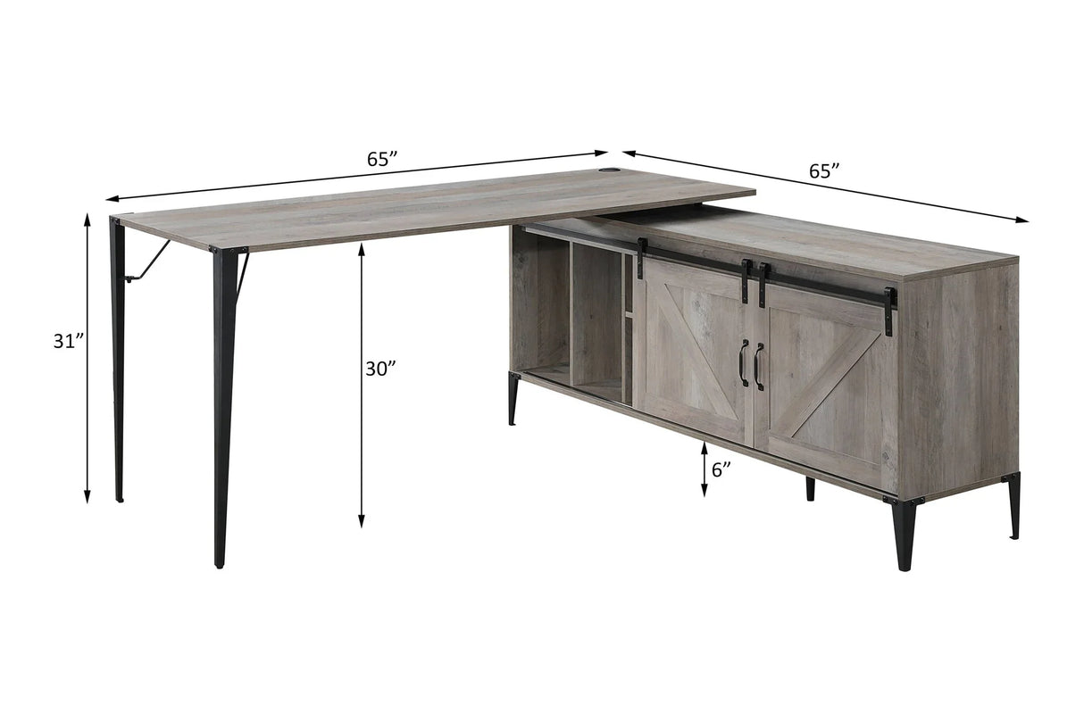 Zakawani - Writing Desk With A Cabinet - Gray Oak / Black - Furniture Home Direct