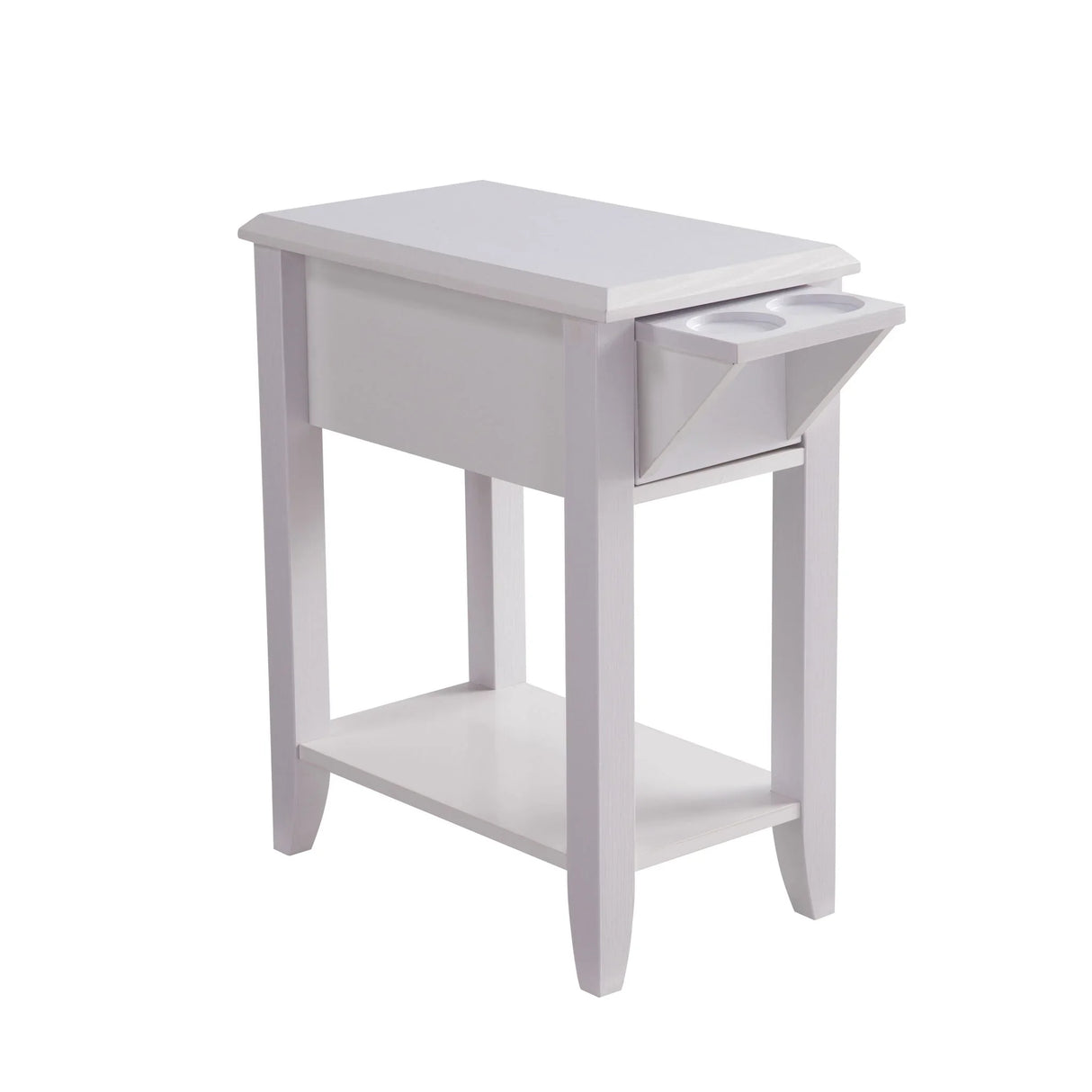 Modern Chairside Table With Two Cup Holders, Display Accent Table - White - Furniture Home Direct