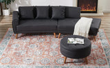 107 Inch Black Sectional With Round Storage Ottoman - Furniture Home Direct