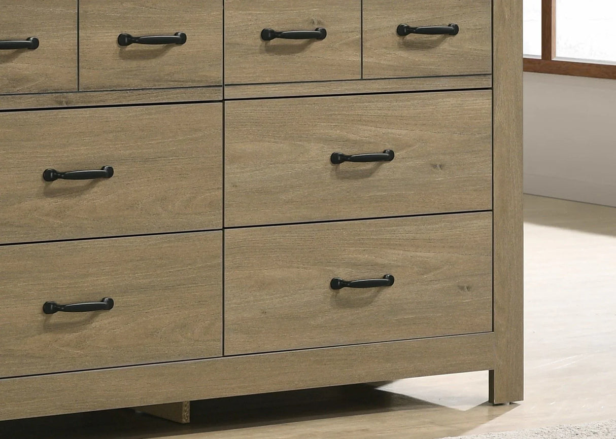 Finn - Oak Finish Dresser With 6 Drawers And Black Handles - Coffee Gray - Furniture Home Direct