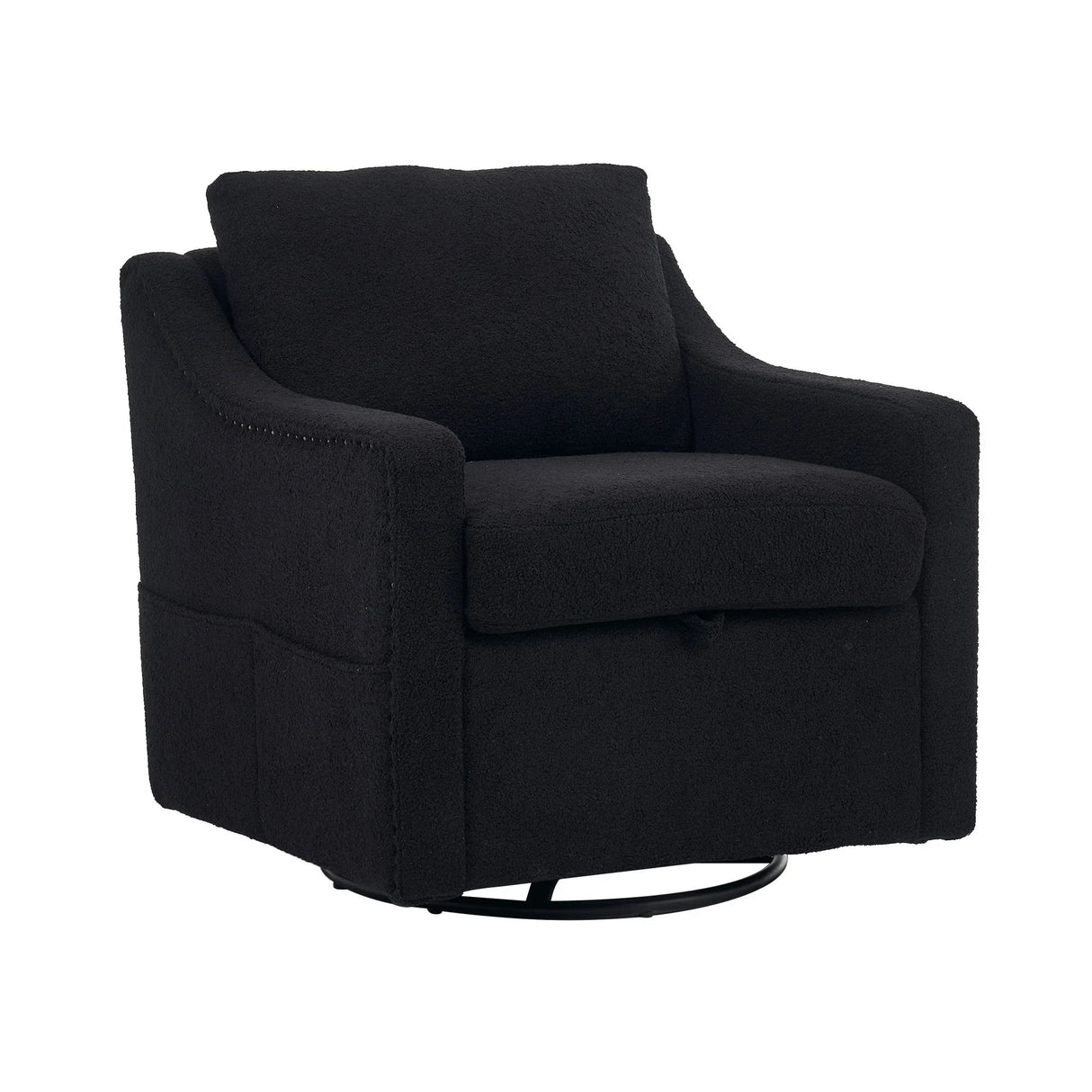 Linen Fabric 360° Swivel Accent Chair With Upholstered Back Pillow And Rivet Armrest - Furniture Home Direct