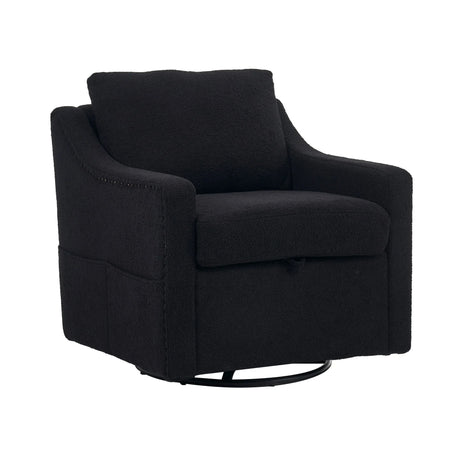 Linen Fabric 360° Swivel Accent Chair With Upholstered Back Pillow And Rivet Armrest - Furniture Home Direct