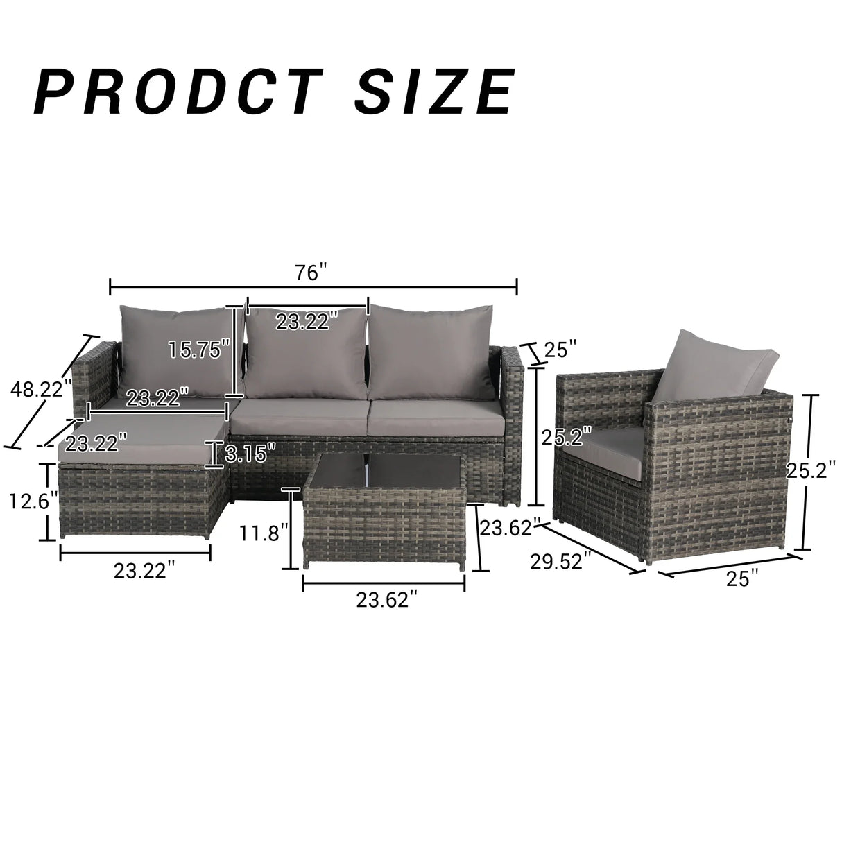 4 Piece Outdoor Sectional Set with Coffee Table - Furniture Home Direct