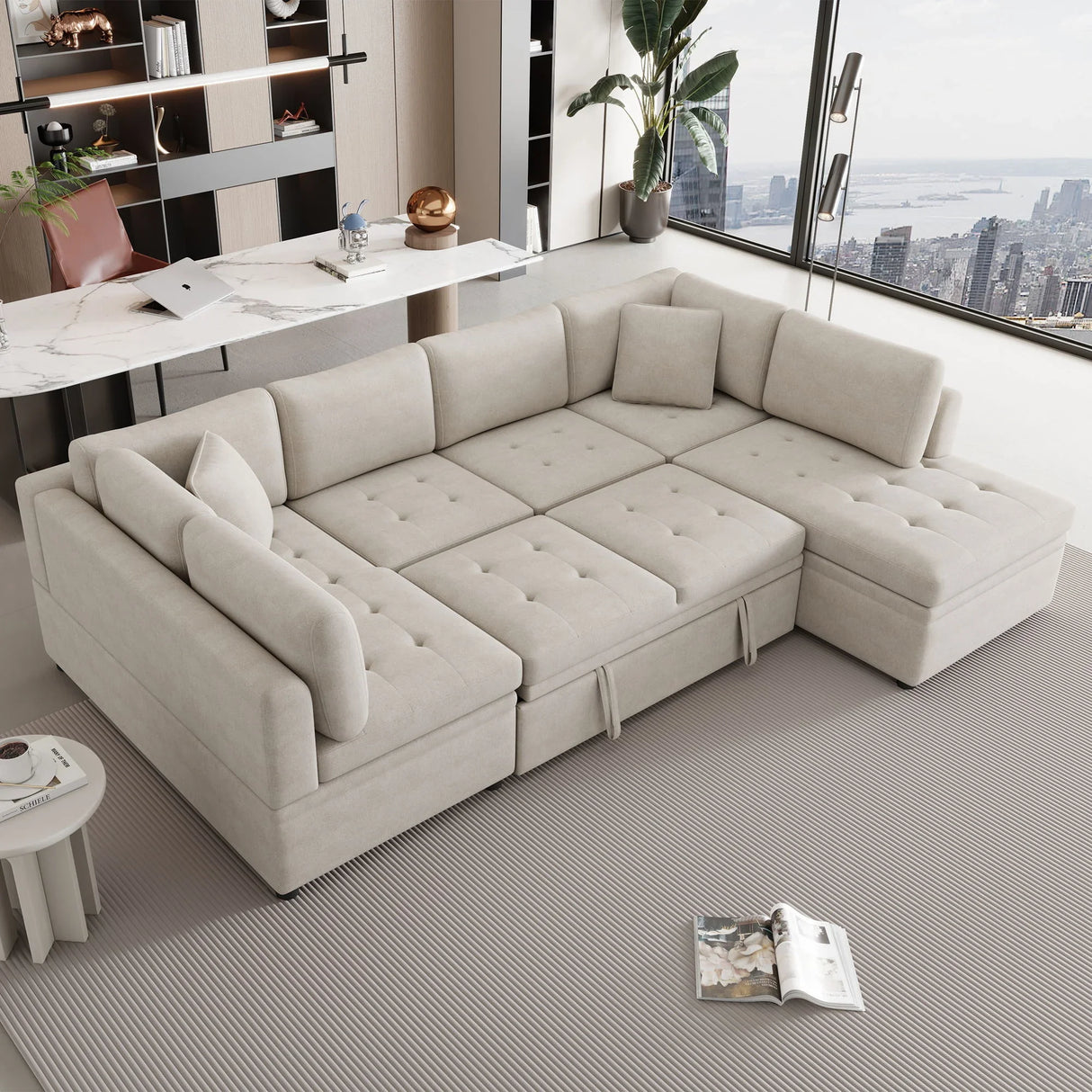 Oversized Sectional Sofa U-Shaped Sofa Couch Pull-Out Sofa Bed With Two Throw Pillows For Living Room - Furniture Home Direct