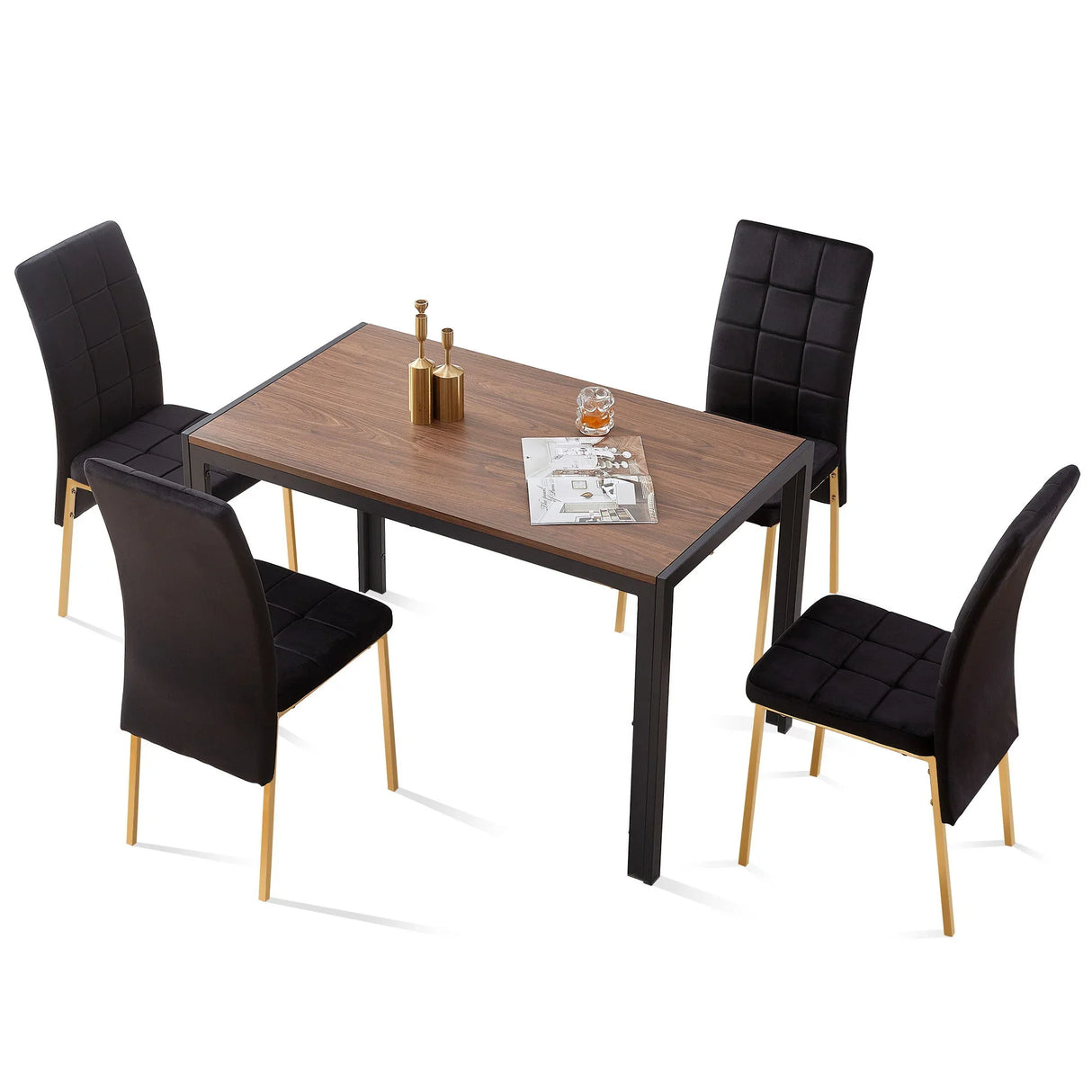 5 Pieces Dining Set Including Velvet High Back Golden Color Legs Nordic Dining Chair & Creative Design Dining Table - Furniture Home Direct