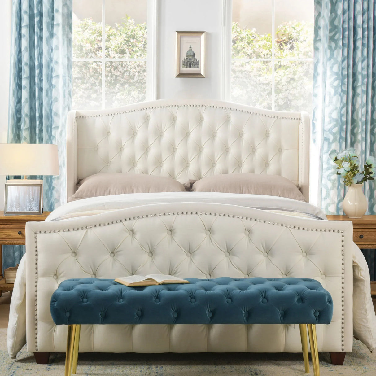 Marcella - Upholstered Shelter Headboard Bed Set - Furniture Home Direct