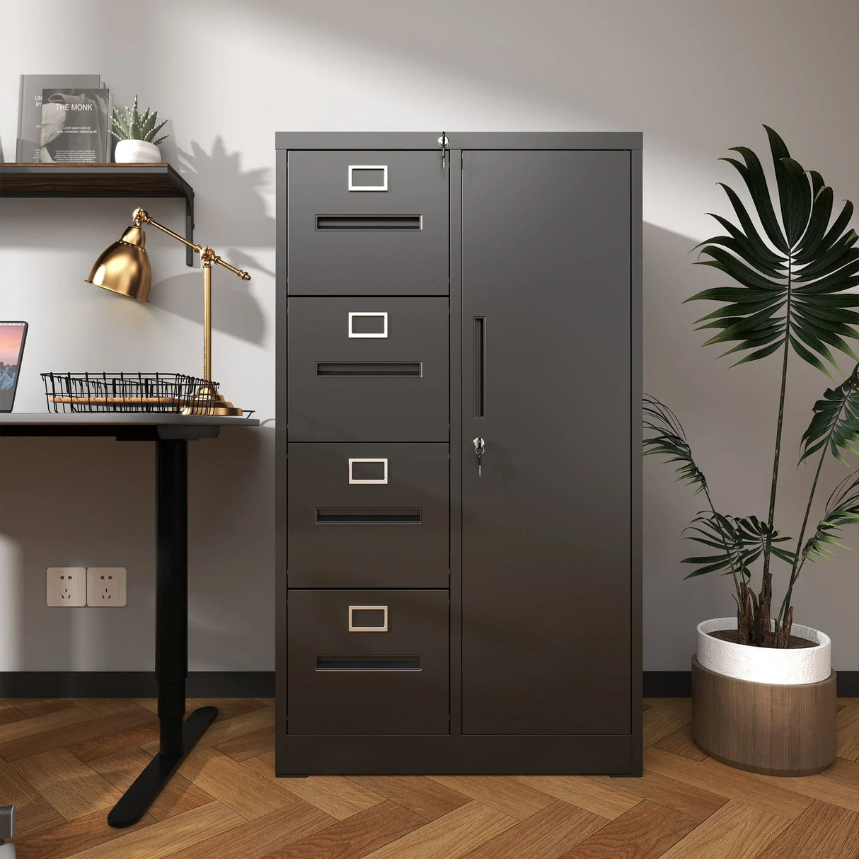 Metal Storage Vertical Filing Cabinet With Lock, 4 Drawers, 1 Door, Steel Construction, School / Office Use - Furniture Home Direct