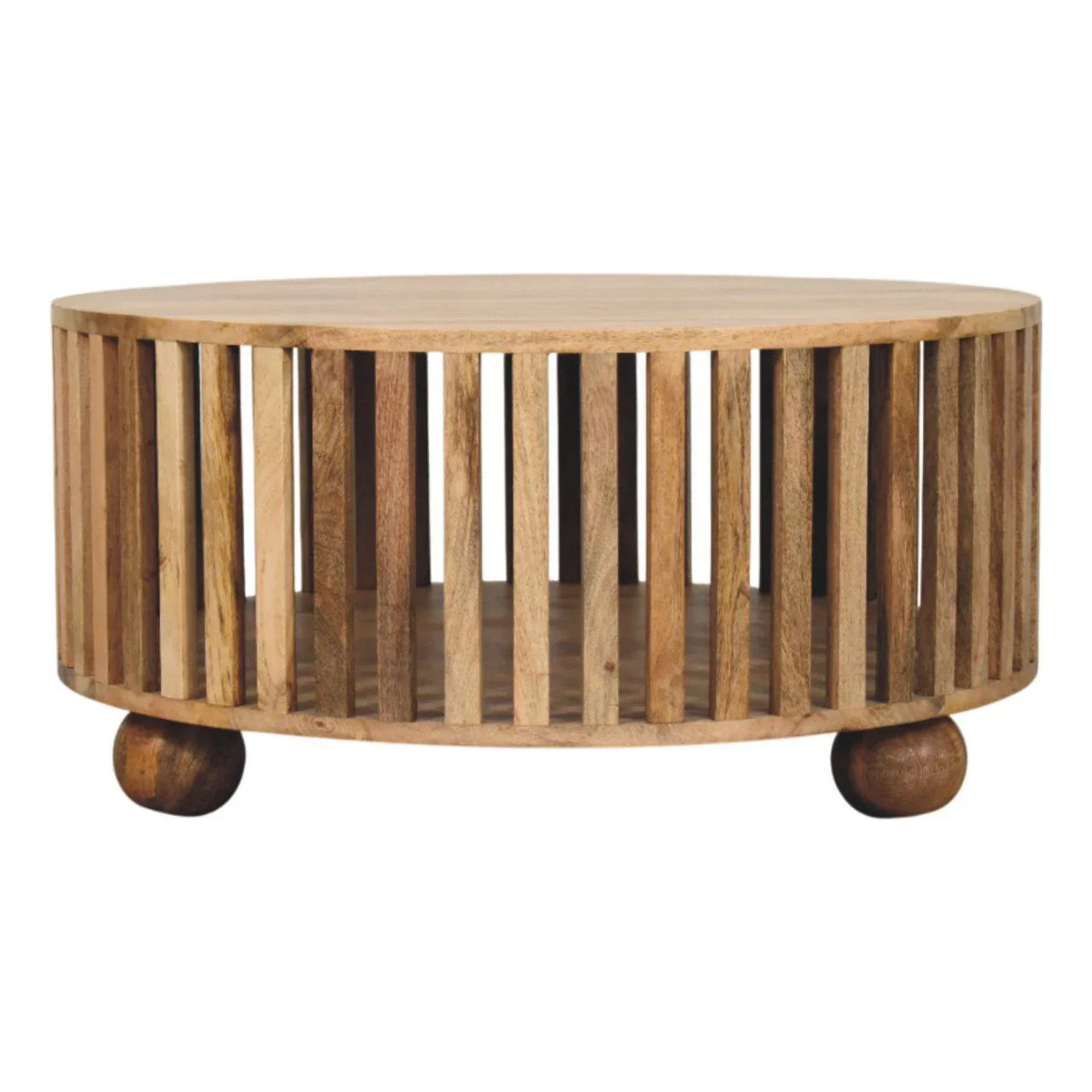 Slatted Round Coffee Table - Beige - Furniture Home Direct