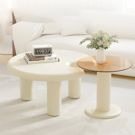 Nesting Coffee Tables Modern Round MDF Glass Beige Amber - Furniture Home Direct