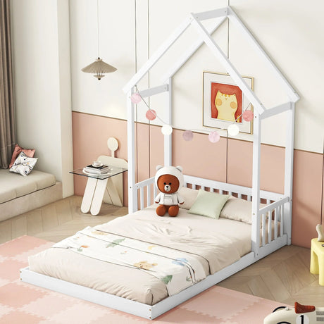 House-Shaped Roof Headboard Floor Bed, (Without Slats) - Furniture Home Direct